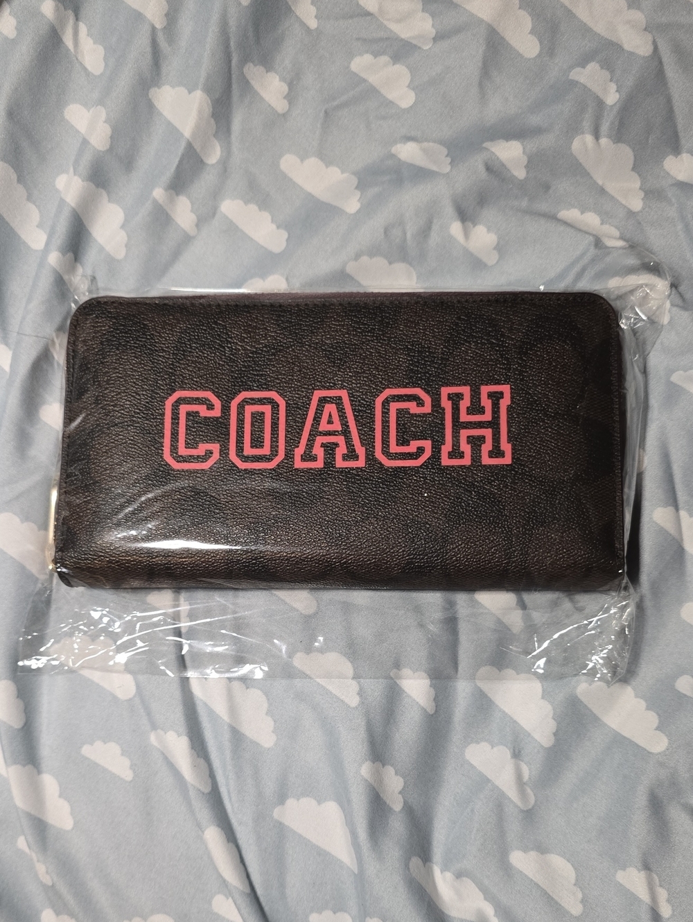 Coach Brown Zip-Around Wallet with Pink Logo